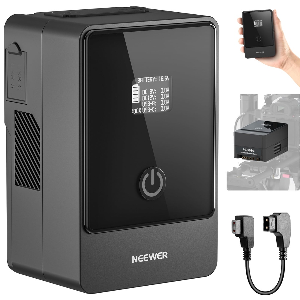 NEEWER V Mount Battery PS099E with Type C Cable, 6800mAh 99Wh 14.5V Mini V Lock with OLED D