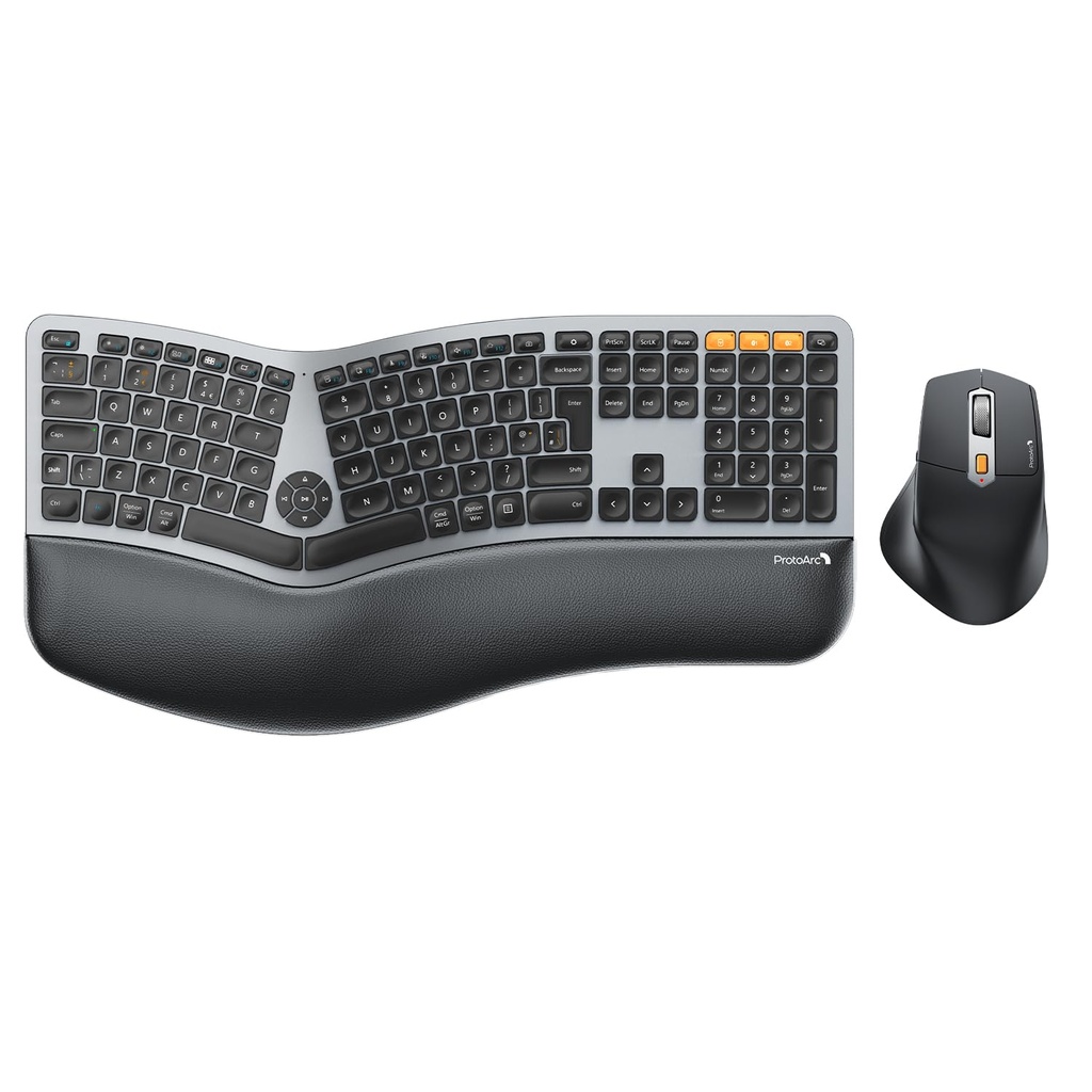 ProtoArc EKM01 Plus Ergonomic Wireless Keyboard Mouse Combo with Wrist Rest