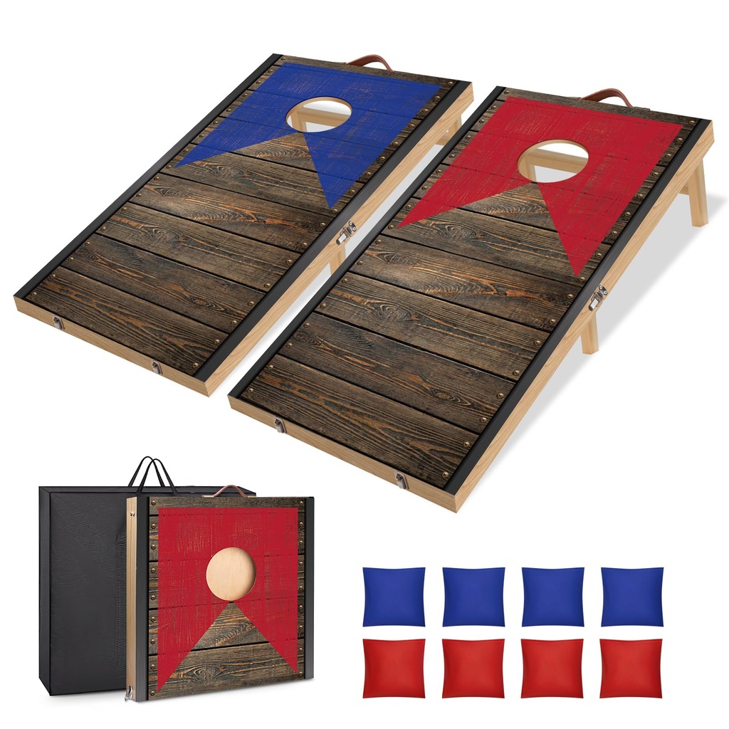 NZQXJXZ Solid Wood Cornhole Game Set - 4 ft x 1.8 ft Foldable Cornhole Boards with 8 Bean Bags