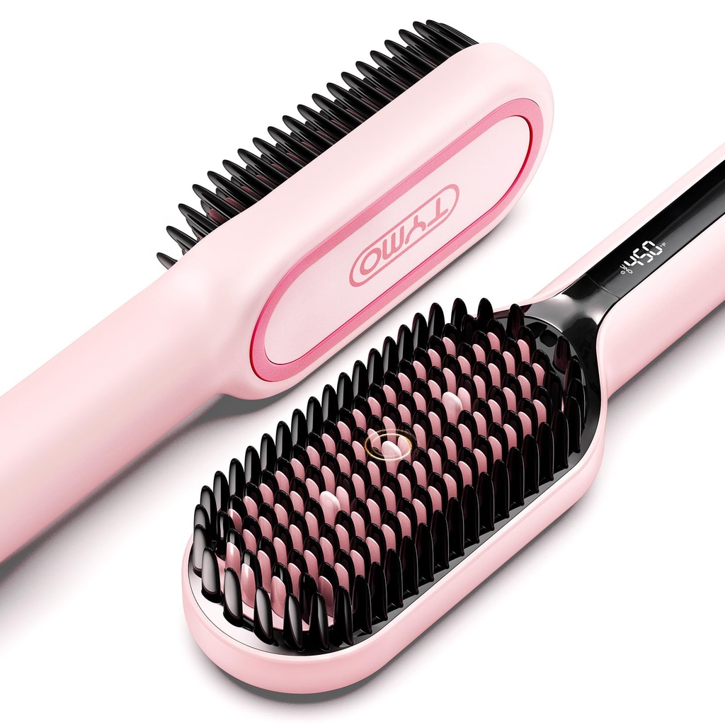 TYMO Ionic Plus Hair Straightener Brush UK, Upgraded Straightening Brush with Dense Bristle