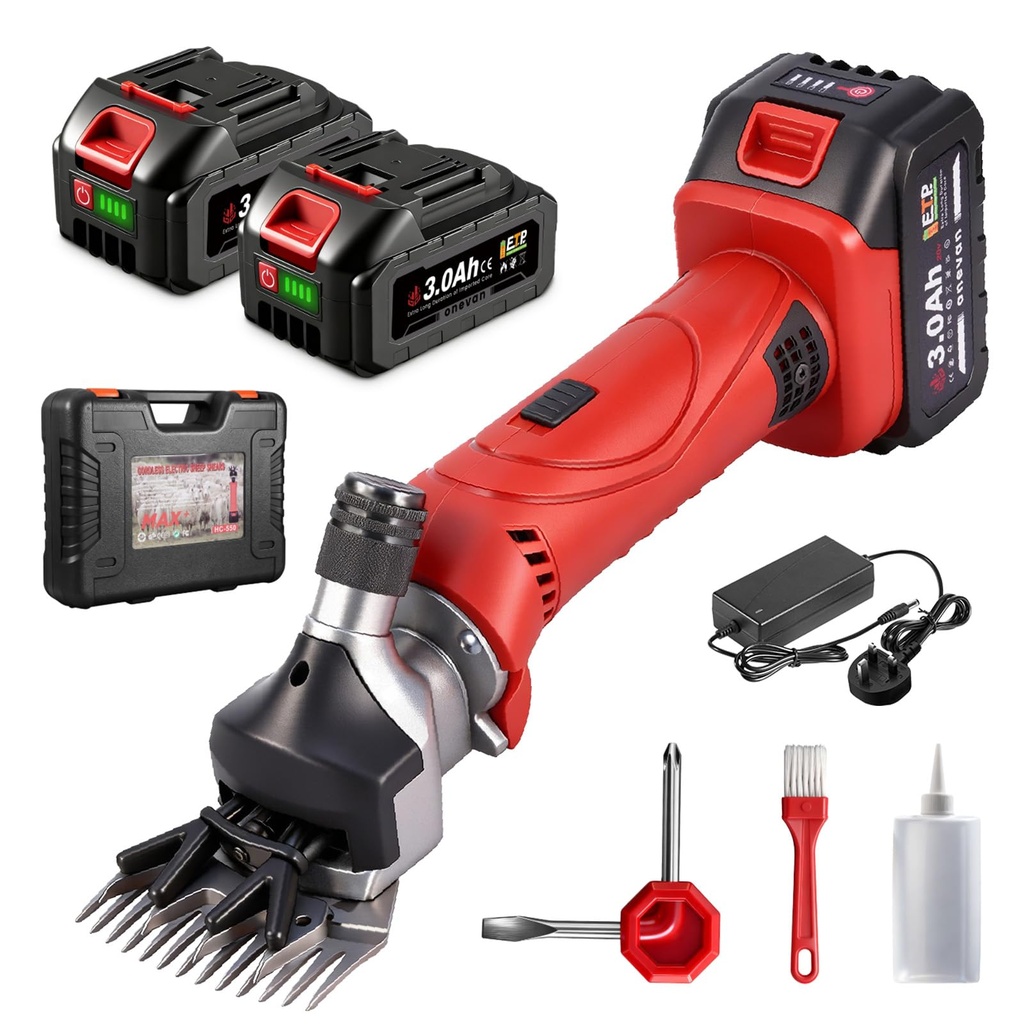 ONEVAN Cordless Sheep Shears, 6 Speeds, 2 x 3.0Ah Battery Runtime 2 Hours