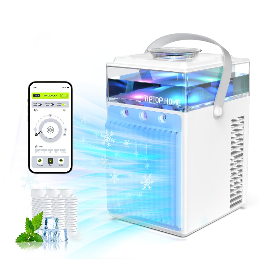 Portable Air Conditioner, 4-IN-1 Evaporative Air Cooler with App Control, 800ml Water Tank,