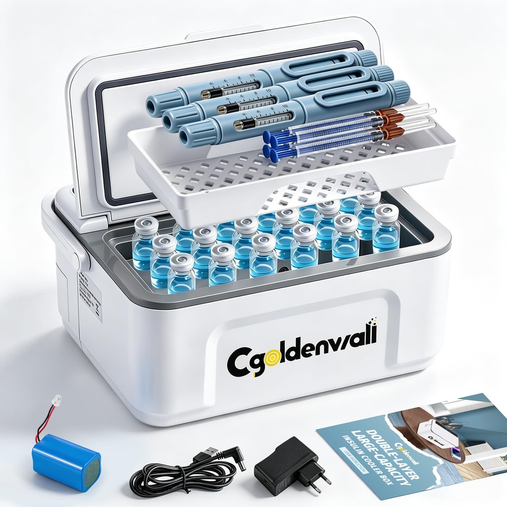 CGOLDENWALL 6Hours Portable Insulin Cooler Box for Max.12 Pens, 19 * 8 * 7cm Internal Capac