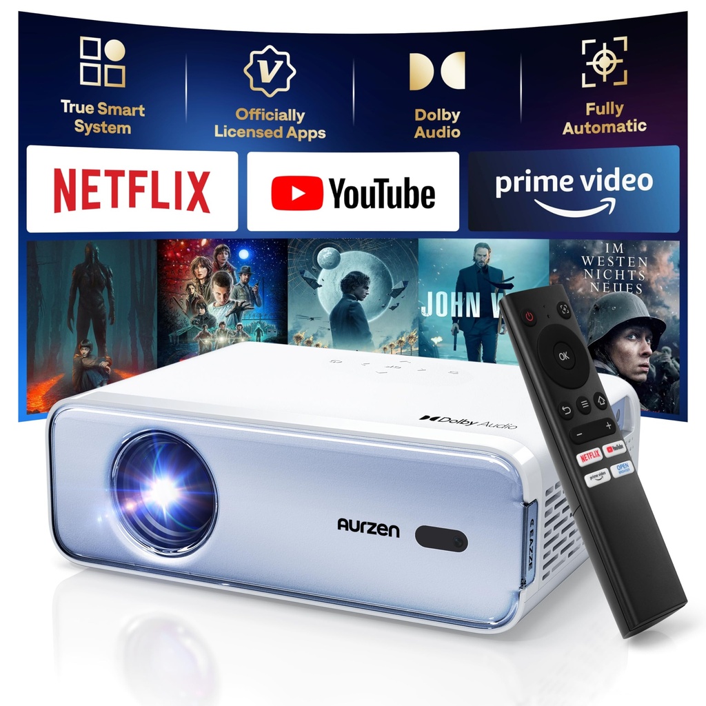 [Netflix Official & DoIby Audio] Aurzen Eazze D1 4K Smart Projector with Auto Focus & Keyst