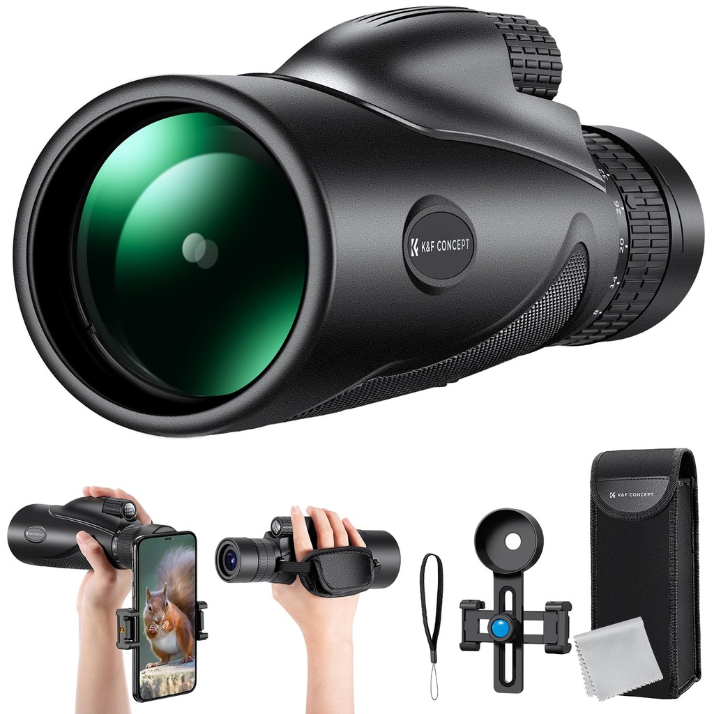 K&F CONCEPT 8-32X50 Zoom Monocular with Cell Phone Holder, Monocular for Adults -BAK4 Prism