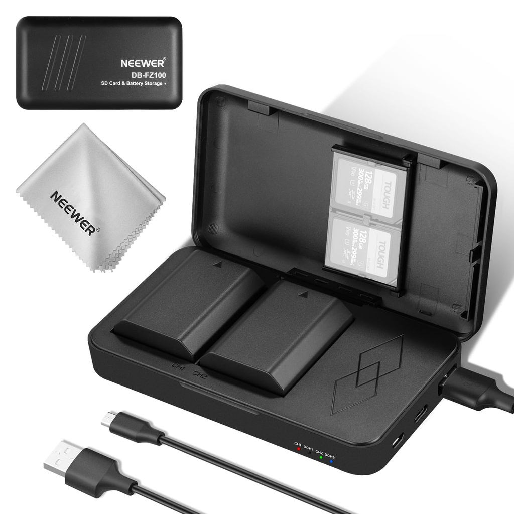 NEEWER 2 Pack 2280mAh NP-FZ100 Replacement Battery with Dual Charger Micro USB Cable Compat