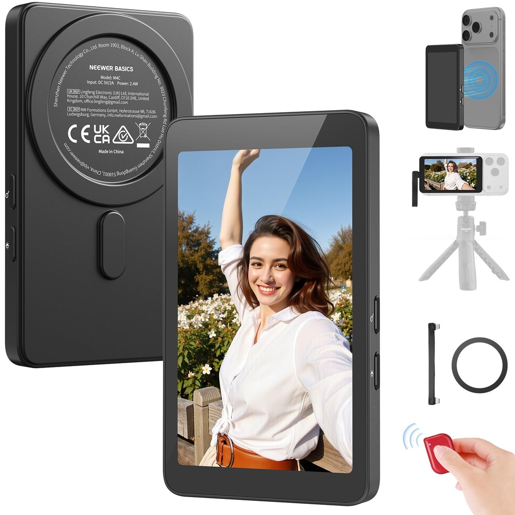 NEEWER Basics 4" Magnetic Vlog Selfie Monitor Screen, 4K 120fps Wired Recording for DP Enab