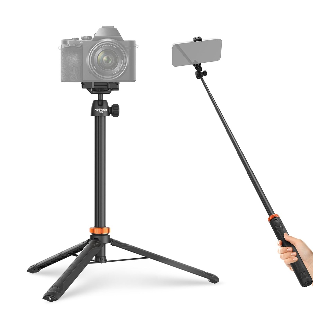 NEEWER 59" Selfie Stick Tripod Compatible with iPhone DLSR Canon Sony Camera, Small Metal P