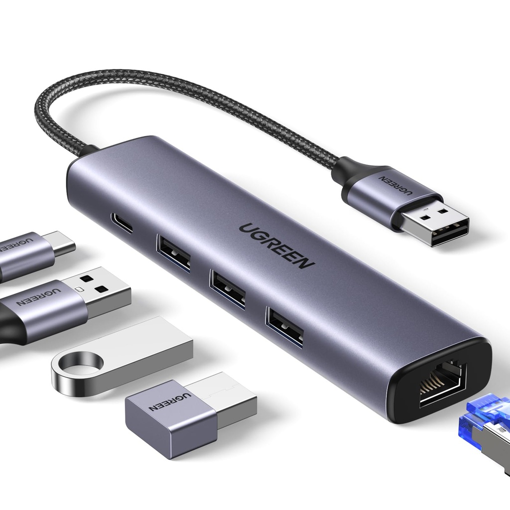 UGREEN USB to Ethernet Adapter, 5 in 1 USB Hub with Ethernet, Plug and Play