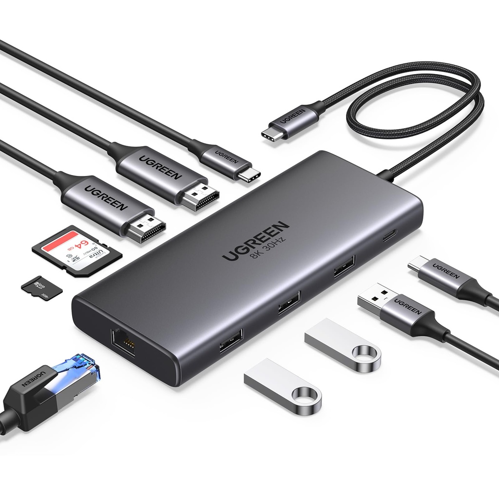 UGREEN Laptop Docking Station Dual Monitor, 10-in-1 Dual 4K@60Hz USB C Hub