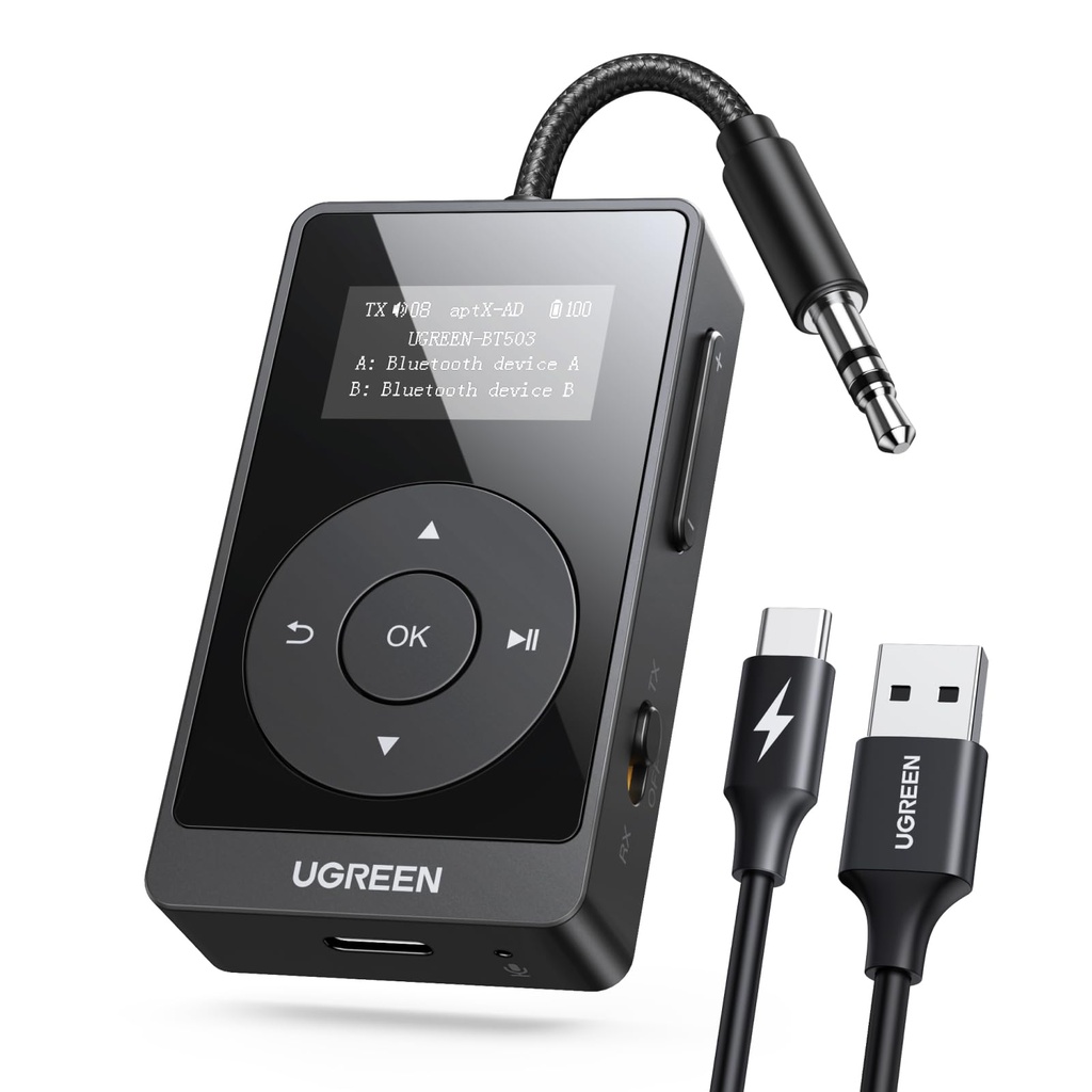 UGREEN Bluetooth 5.3 Transmitter Receiver with AptX, 32H Long Playtime