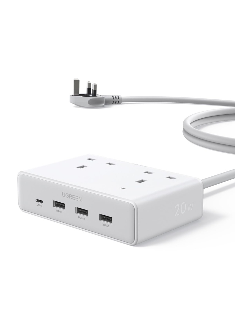 UGREEN Extension Lead 1.5M, 2 Way Power Strip with 4 USB Ports