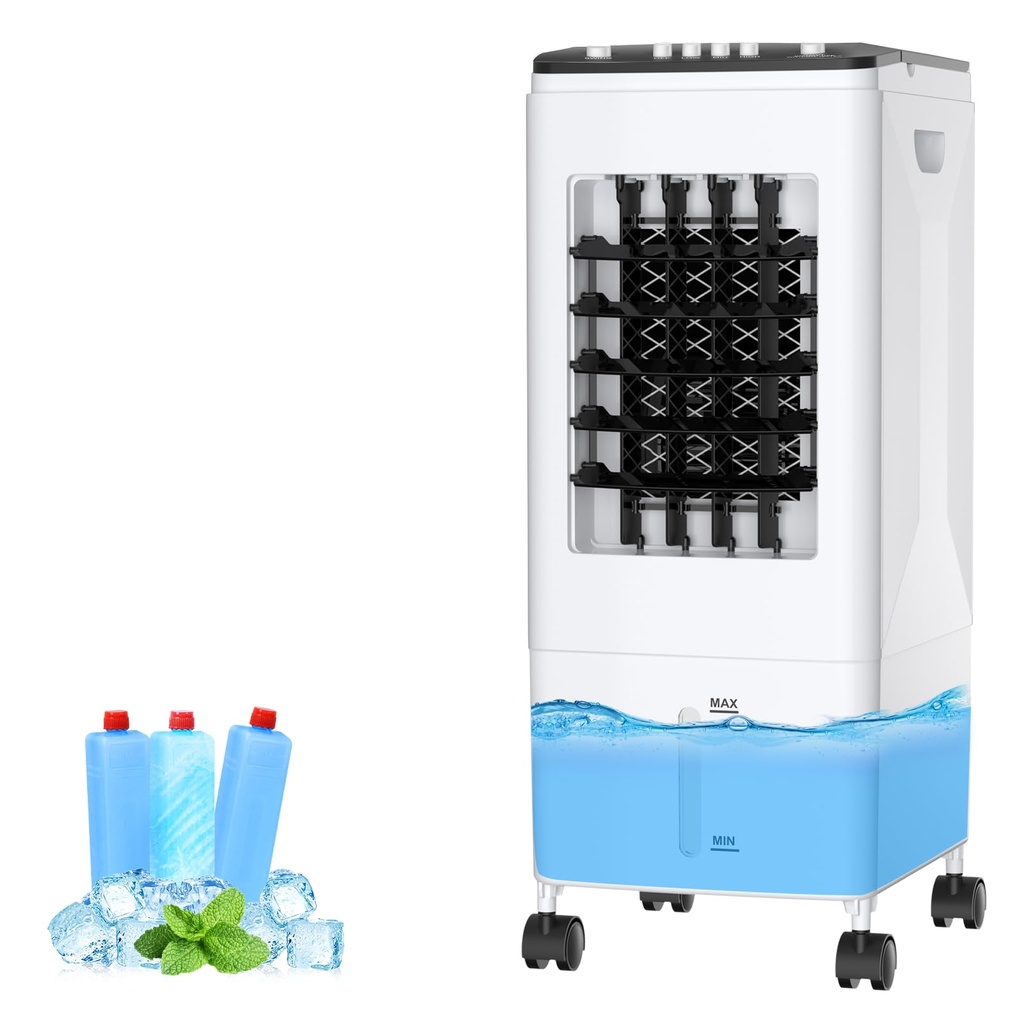Portable Air Cooler Fan, 3-in-1 Evaporative Cooling with 6L Tank & Ice Packs, 35dB Quiet, 6