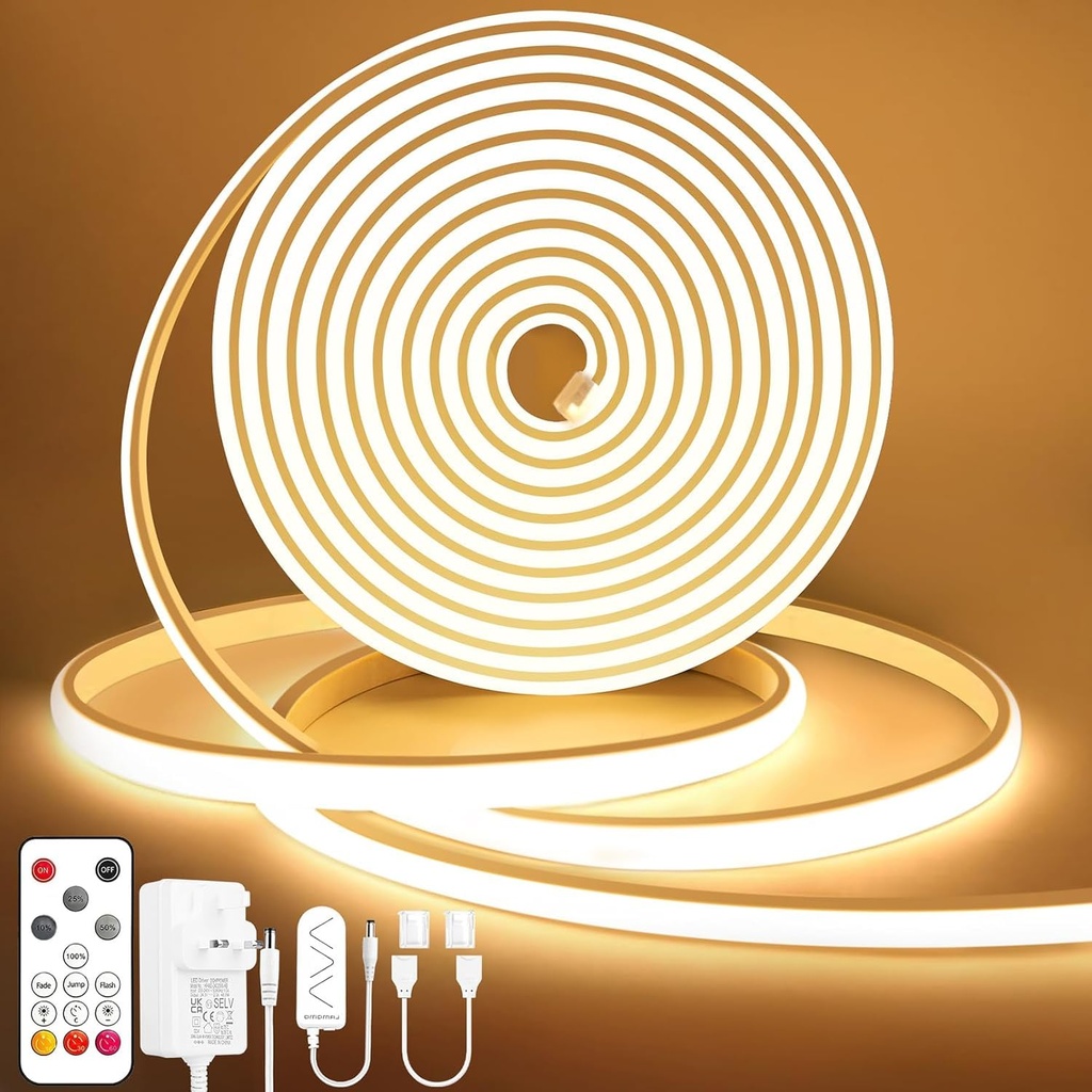 Lamomo COB LED Strip Light 10M, Warm White Dimmable Led Lights with Remote, 3000K Flexible