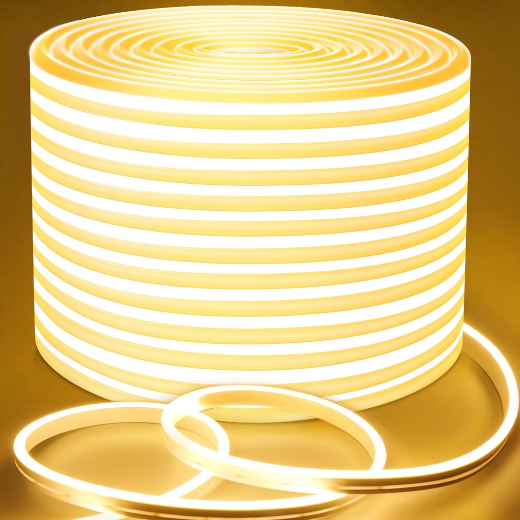 Lamomo Outdoor LED Strip Light 20m,Dimmable Warm White LED Neon Rope Strips,3000K 24V Water