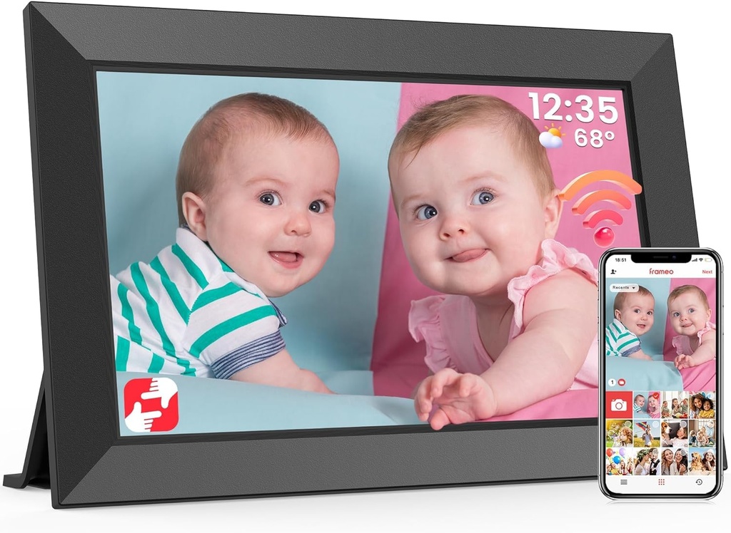 Frameo WiFi Digital Photo Frame 10.1 Inch - 1280x800 HD IPS Touch Screen Picture Frame Elec