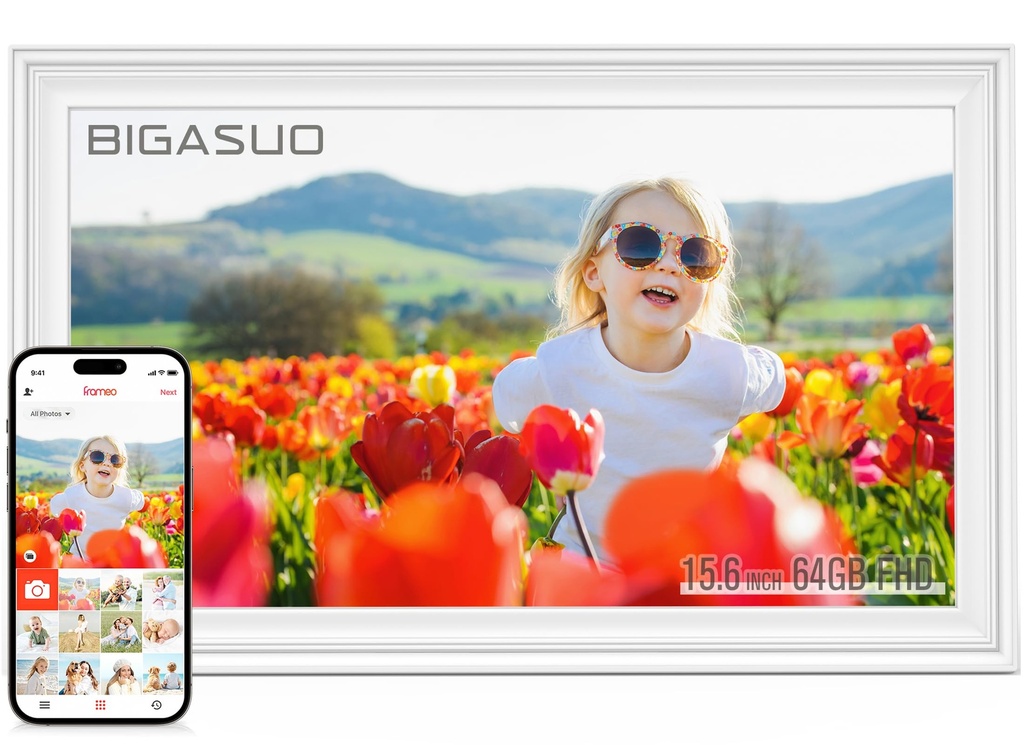 64GB 15.6" Frameo Digital Photo Frame WiFi Bright White - 1920 * 1080P FHD IPS Touch Screen