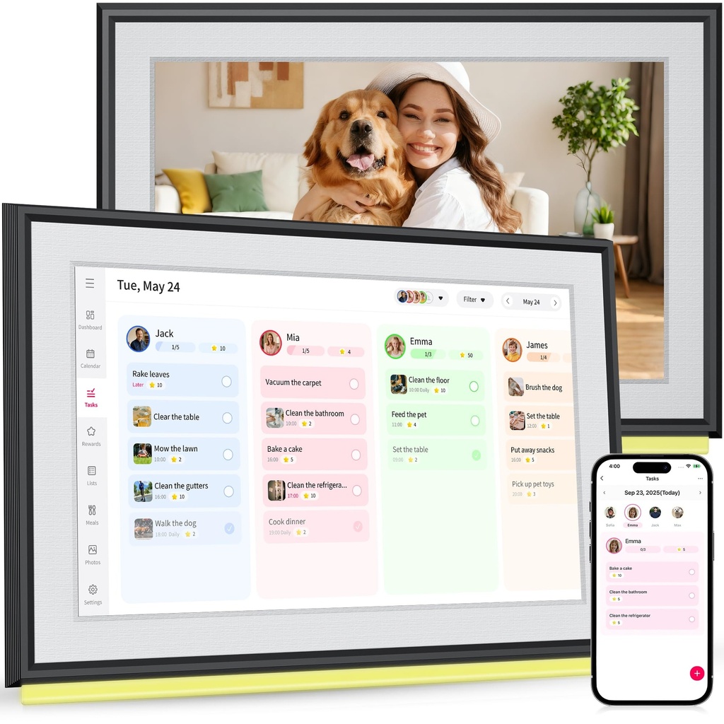 BIGASUO 15.6" FHD Digital Calendar, Family Organiser & Chore hart,Photo Frame