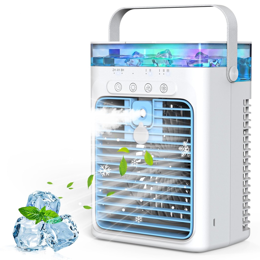 Portable Air Conditioner, 4 in 1 Mini Air Cooler with 1000ml Water Tank, 3 Speeds & 2 Mist