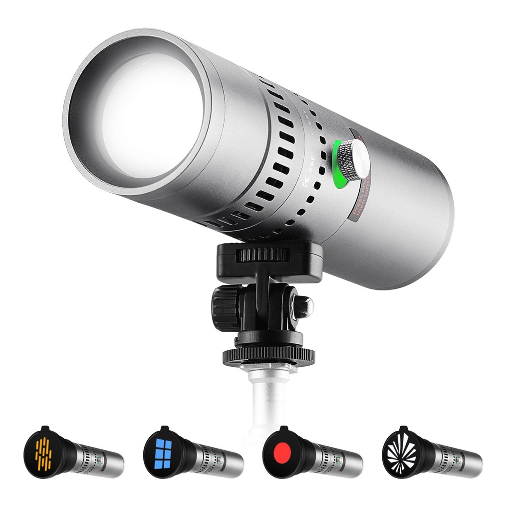 K&F CONCEPT 25W RGB Flashlight for Photography with 20 Gobos Silver