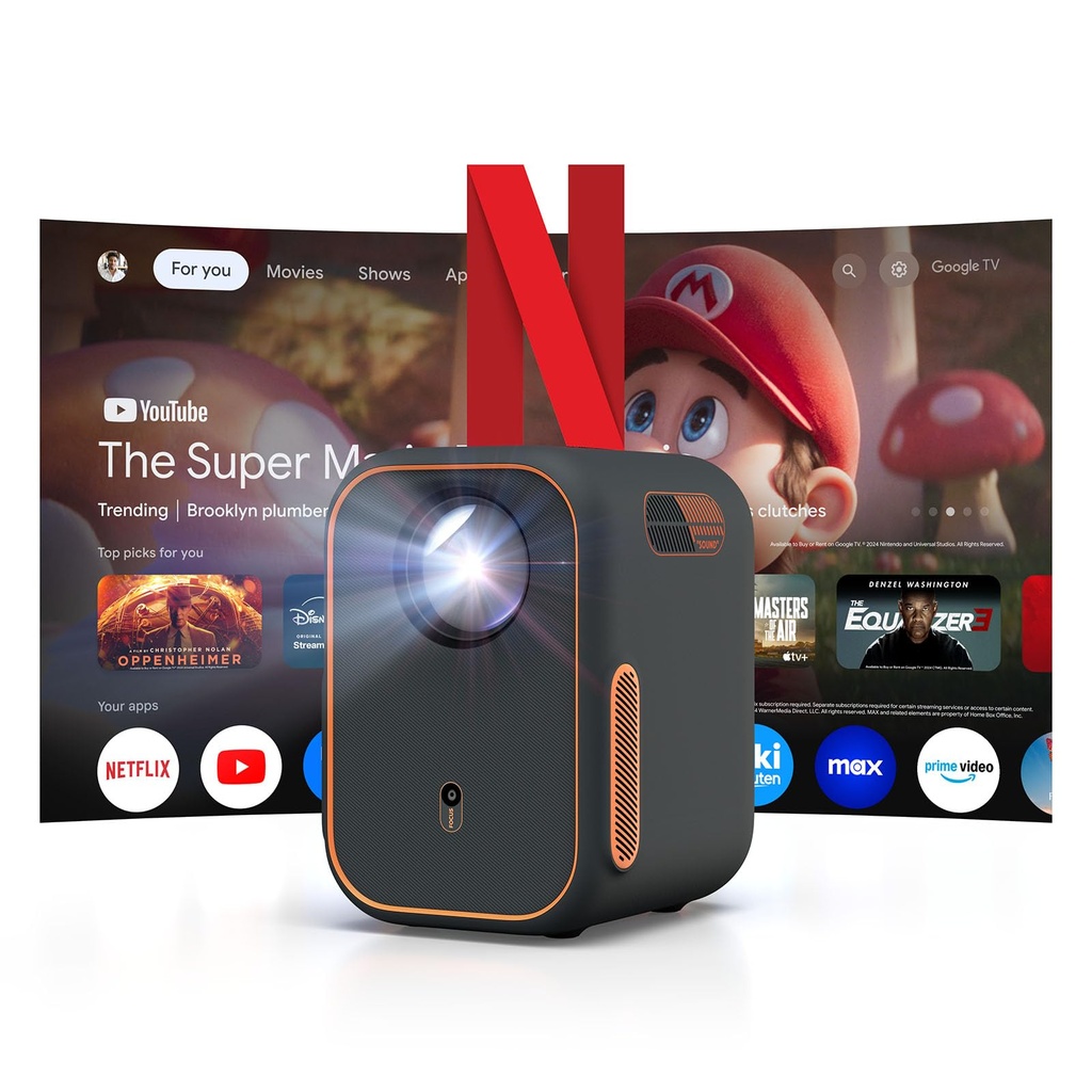 WEMAX Mini Projector Official Netflix Certified & Google TV, 4K Supported 1080P Native, Sma