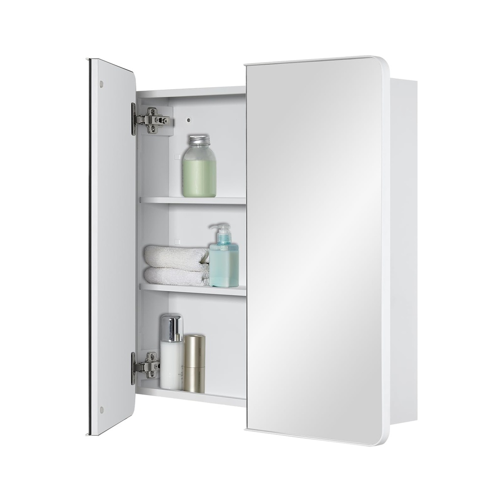 Fundin Bathroom Mirror Medicine Cabinet with Storage - Double Door, Metal Framed Round Corn