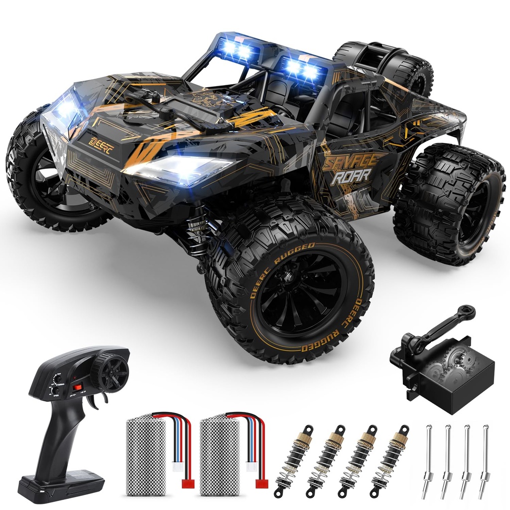 DEERC 1:14 All Terrain Fast RC Car, 40KPH High Speed RC Truck with LED Headlight for Boys,