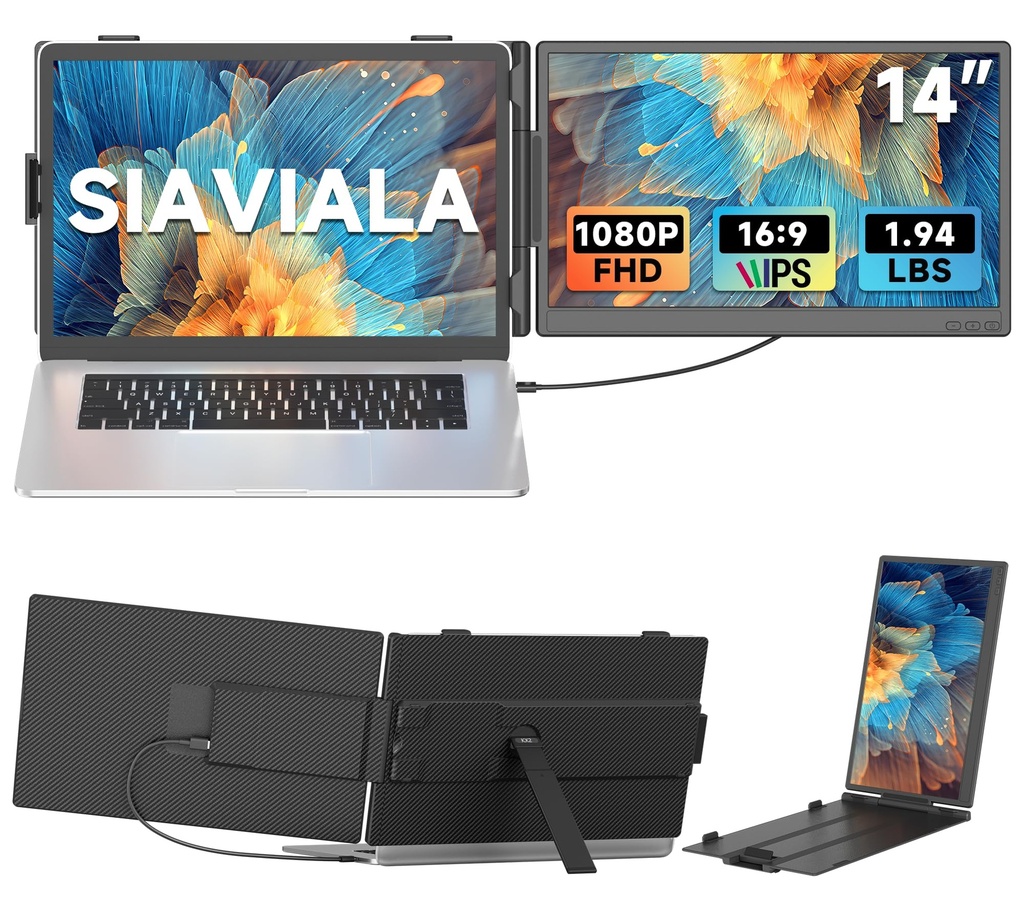 siaviala 14" Laptop Screen Extender, Portable Monitor for Laptops 13-17.3", 1080P FHD IPS D