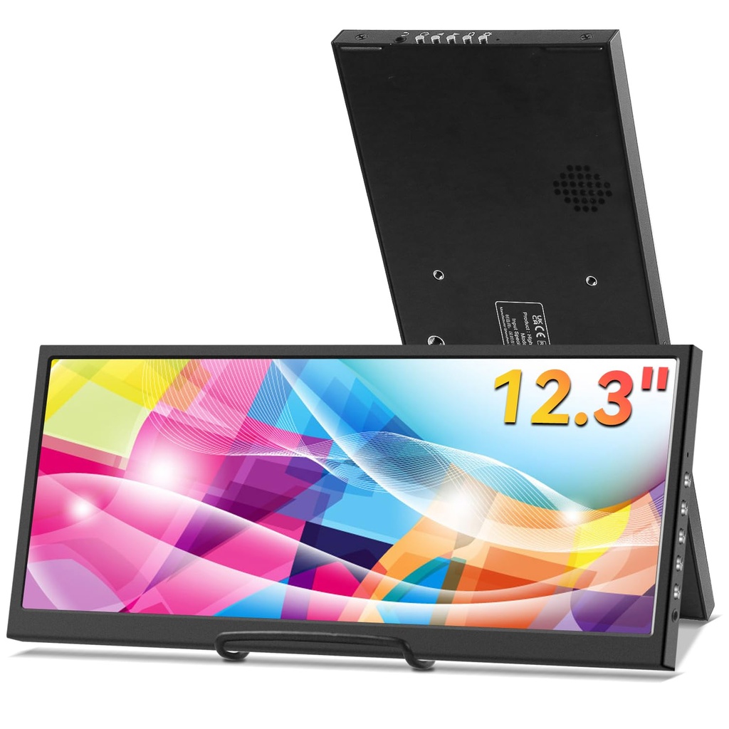 12.3 Inch Secondary Monitor, IPS Stretched Bar LCD Travel Display 1920 * 720 HDMI USBC, Min