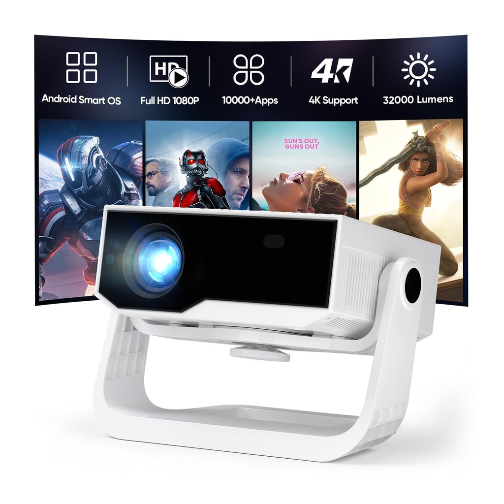 2025 New Smart Projector Built-in Apps, Android 14, Native 1080P 4K Supported WiFi 6 Blueto