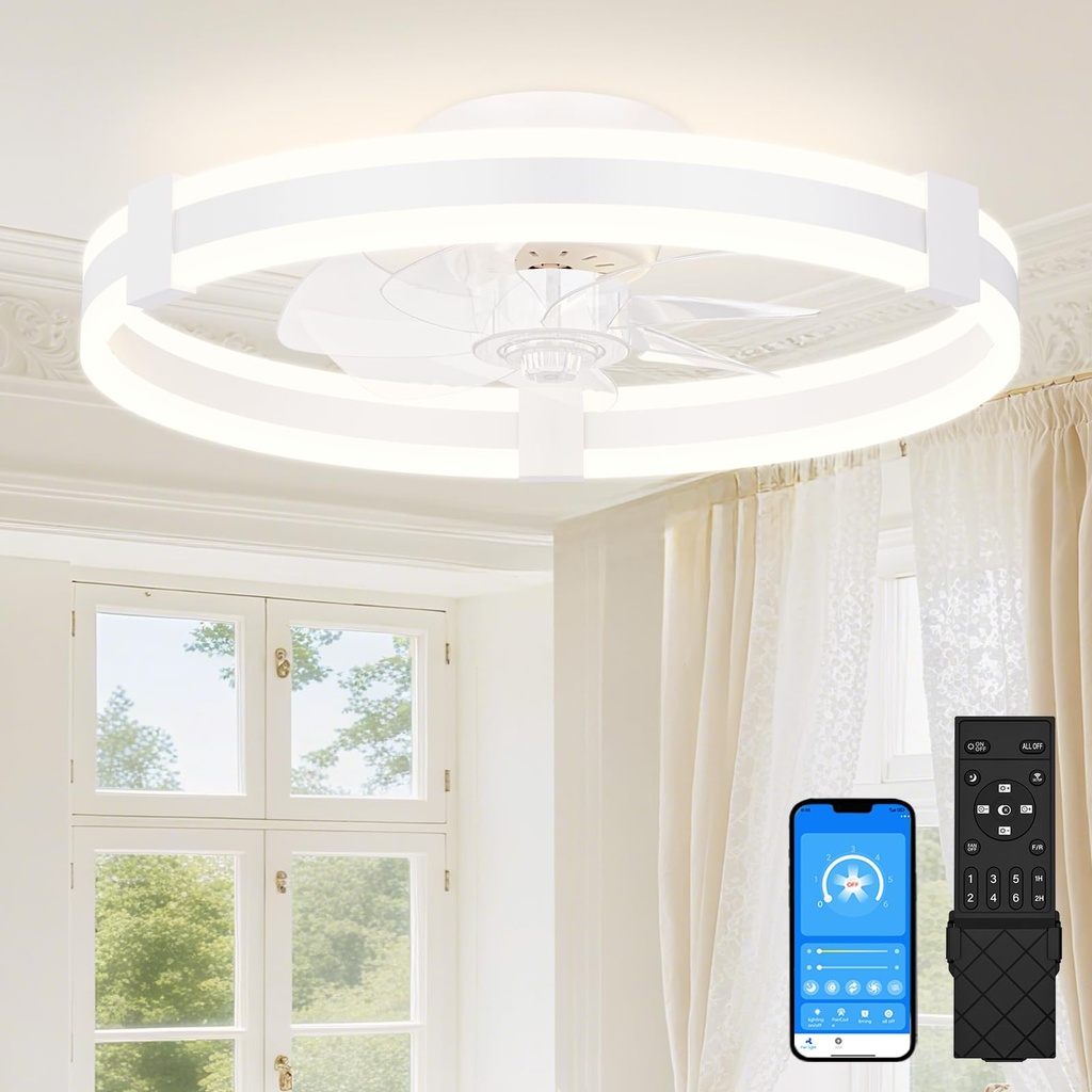 SUNKENET Ceiling Fans with Lights and Remote, 50cm LED Ceiling Fan Light, 3000K-6500K Dimma