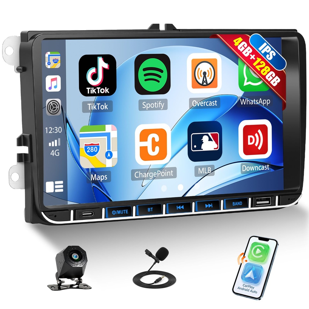 CAMECHO 4G+128GB Car Radio for Volkswagen VW Transporter T5 2010-2015 with Wireless CarPlay