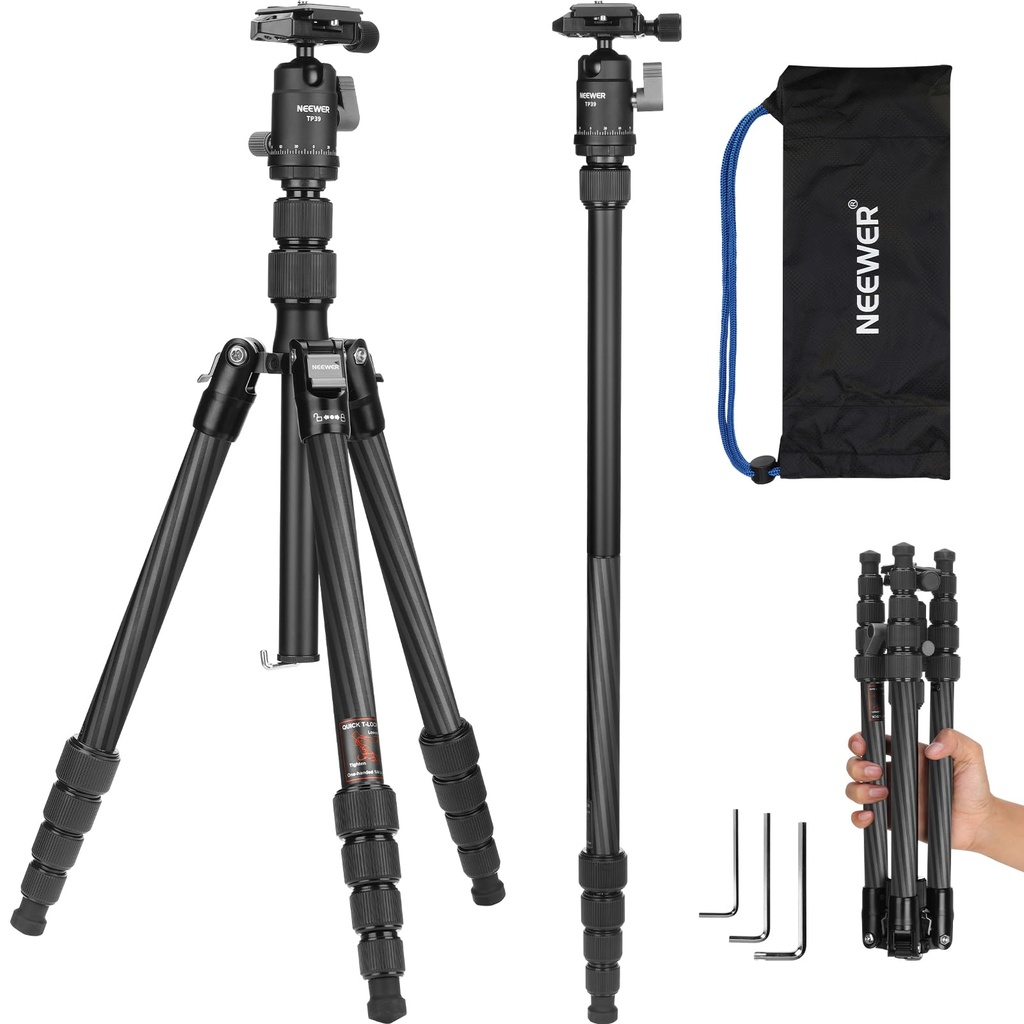 NEEWER Carbon Fiber Camera Tripod Monopod, 65" Lightweight Compact Portable Travel DSLR Vid
