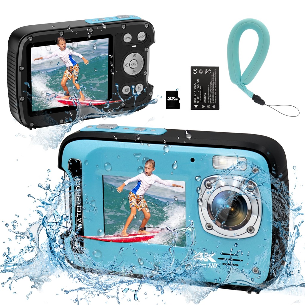 YEEIN Underwater Camera 4K 48MP Autofocus Dual Screen Waterproof Camera with Floating Strap