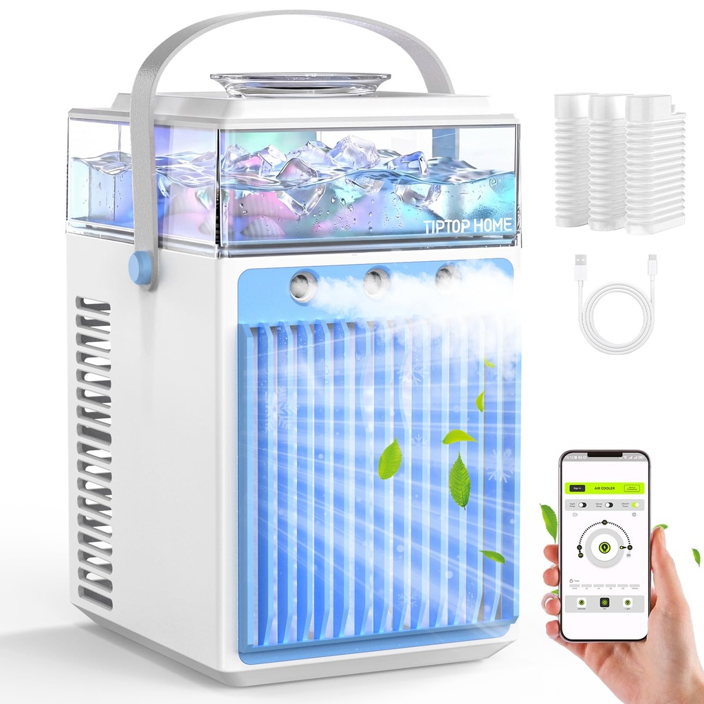 Portable Air Conditioner, 5 in 1 Mini Air Cooler Fan with 3 Speeds & 3 Spray & App Control
