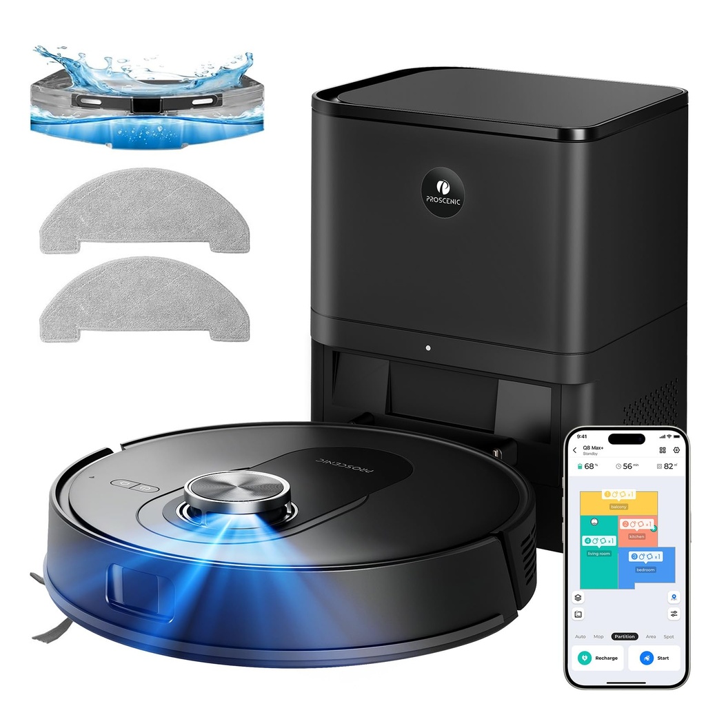 Proscenic Q8MAX+ Robot Vacuum Cleaner with Mop, 8000Pa Strong Suction, Lidar Navigation 