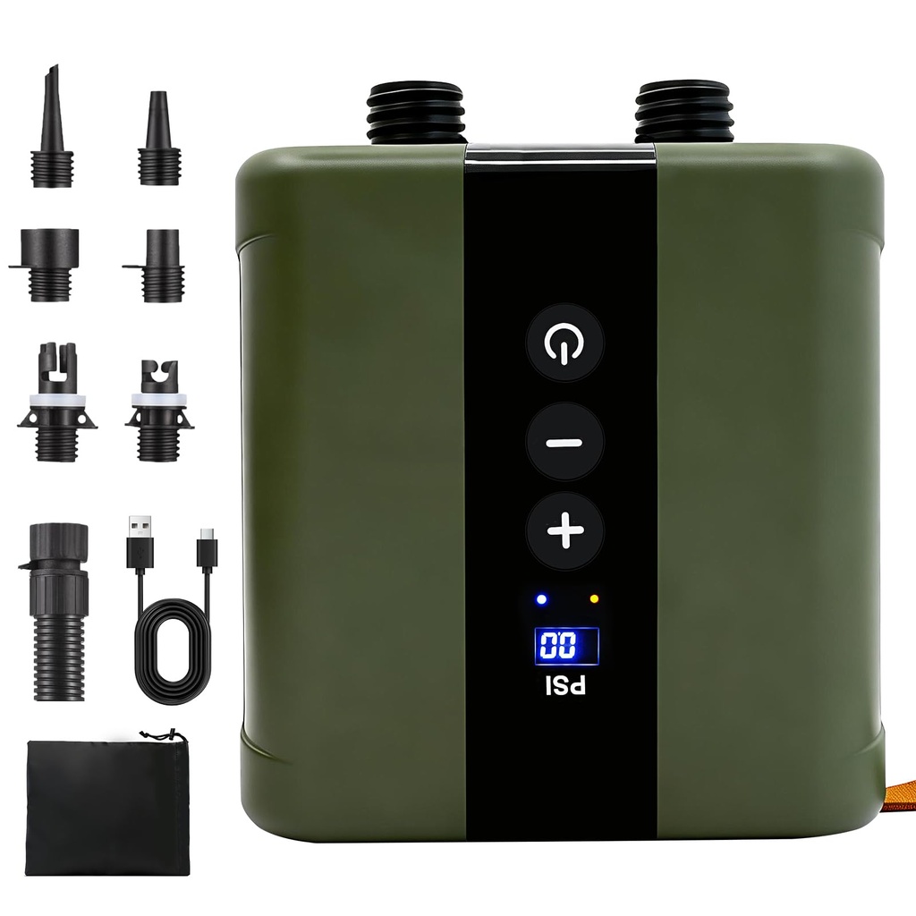 Electric Air Pump for Air Tents, Rechargeable Air Tents Pump with Dual-Stage Inflation 