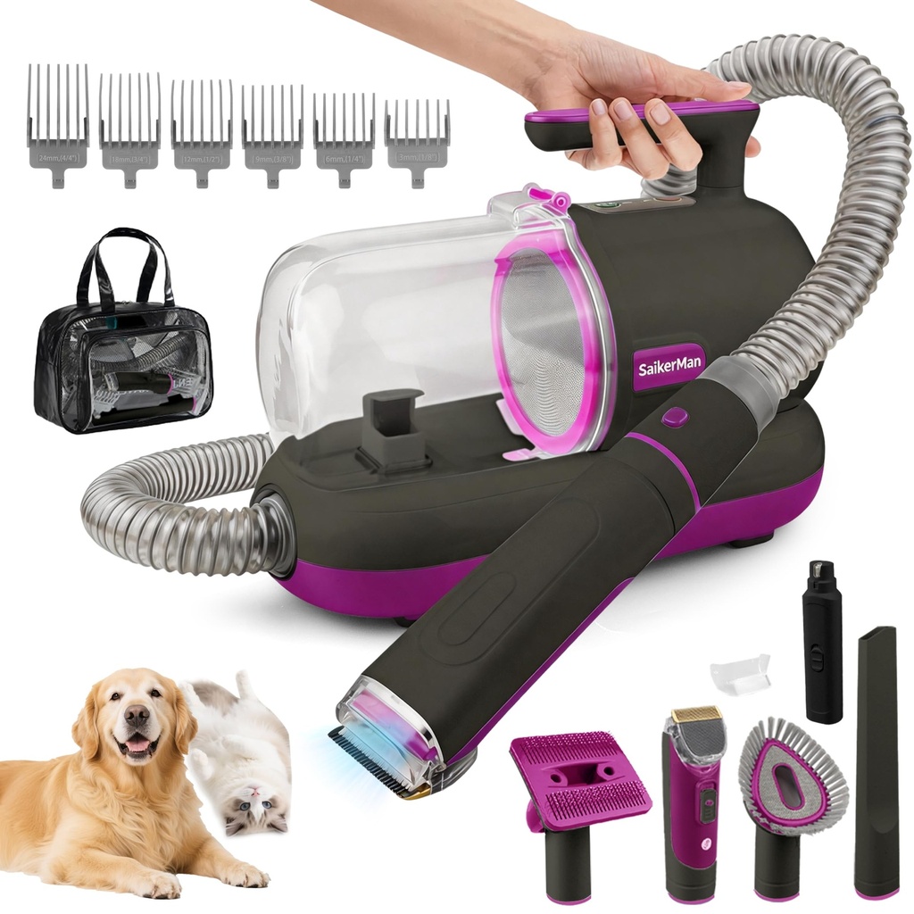 Dog Grooming Kit with Vacuum 11000Pa, 6-in-1 Dog Clippers Professional for Thick Hair, Low