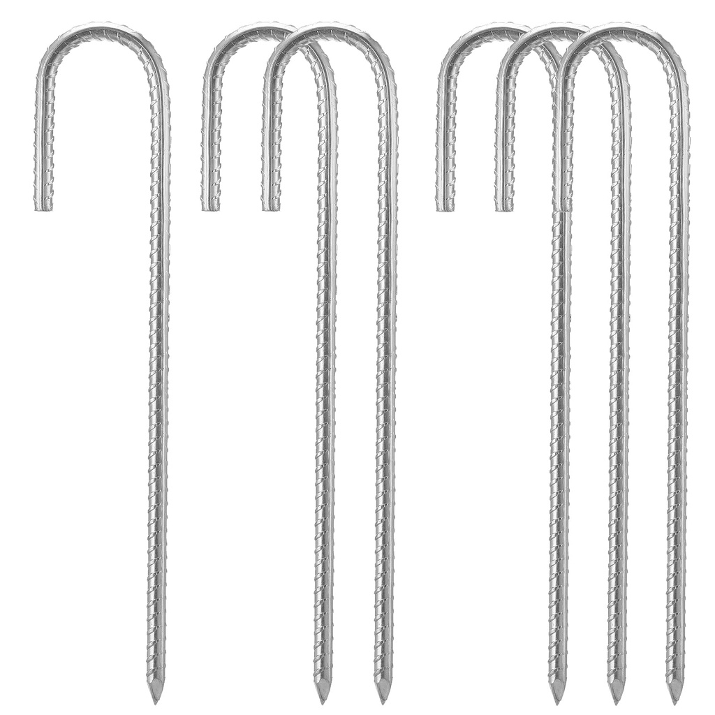 6 Pack Tent Pegs Metal Heavy Duty 12 Inch Galvanised Ground Rebar Stakes, J Hooks Anchors T