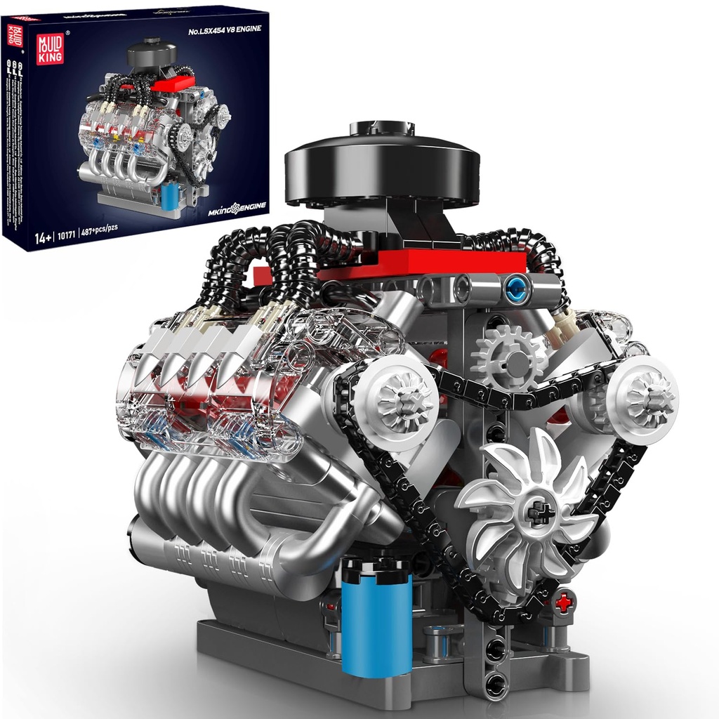 Mould King 10171 Technik V8 Engine Model Building Kit - 487 PCS to Build Your Own Mini Engi