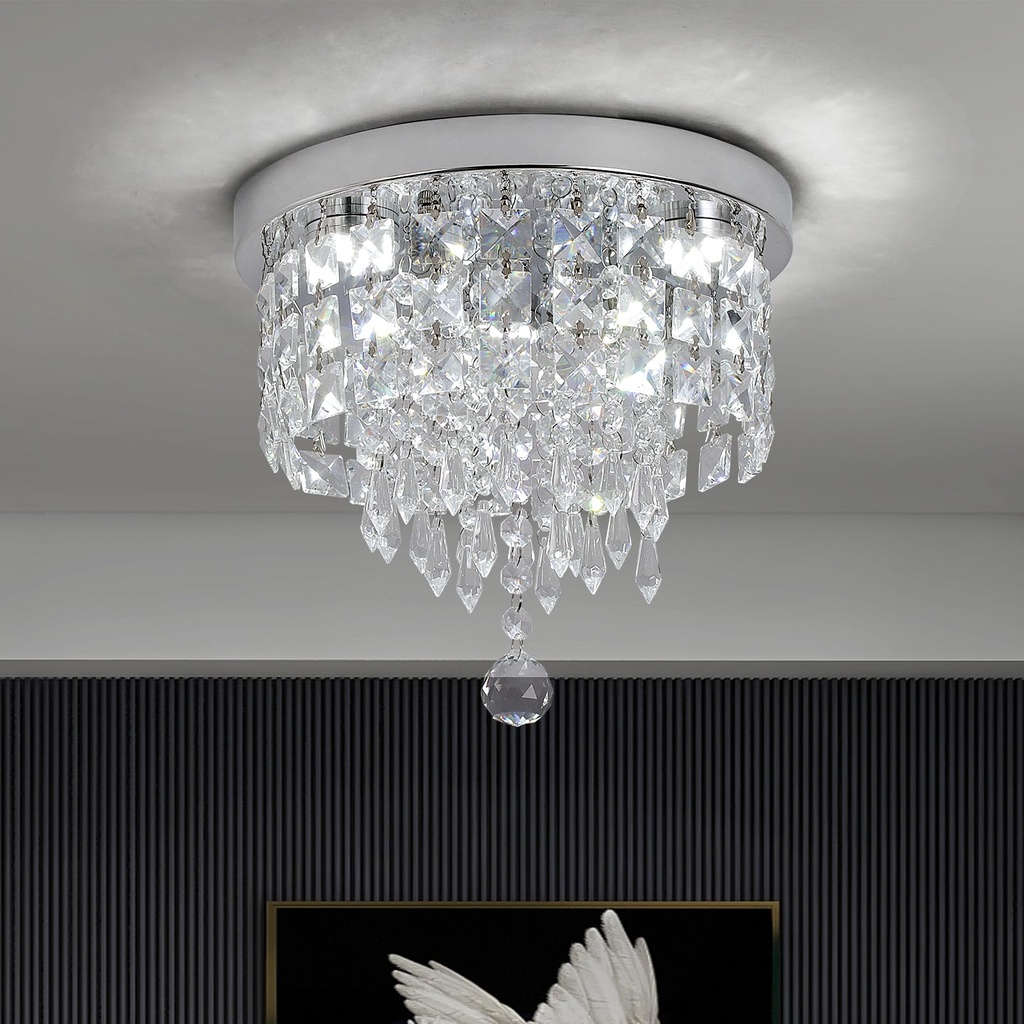 Deckrico Chrome Mini Crystal Hallway Chandelier LED Ceiling Light
