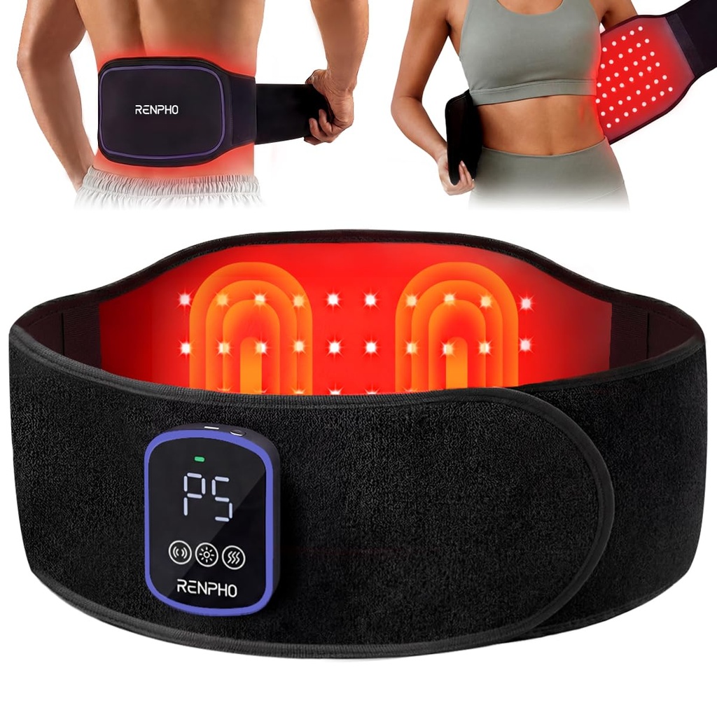 RENPHO Red Light Therapy Belt, Heat Pad for Back, TPU Cordless Infrared Therapy Pad with 3-