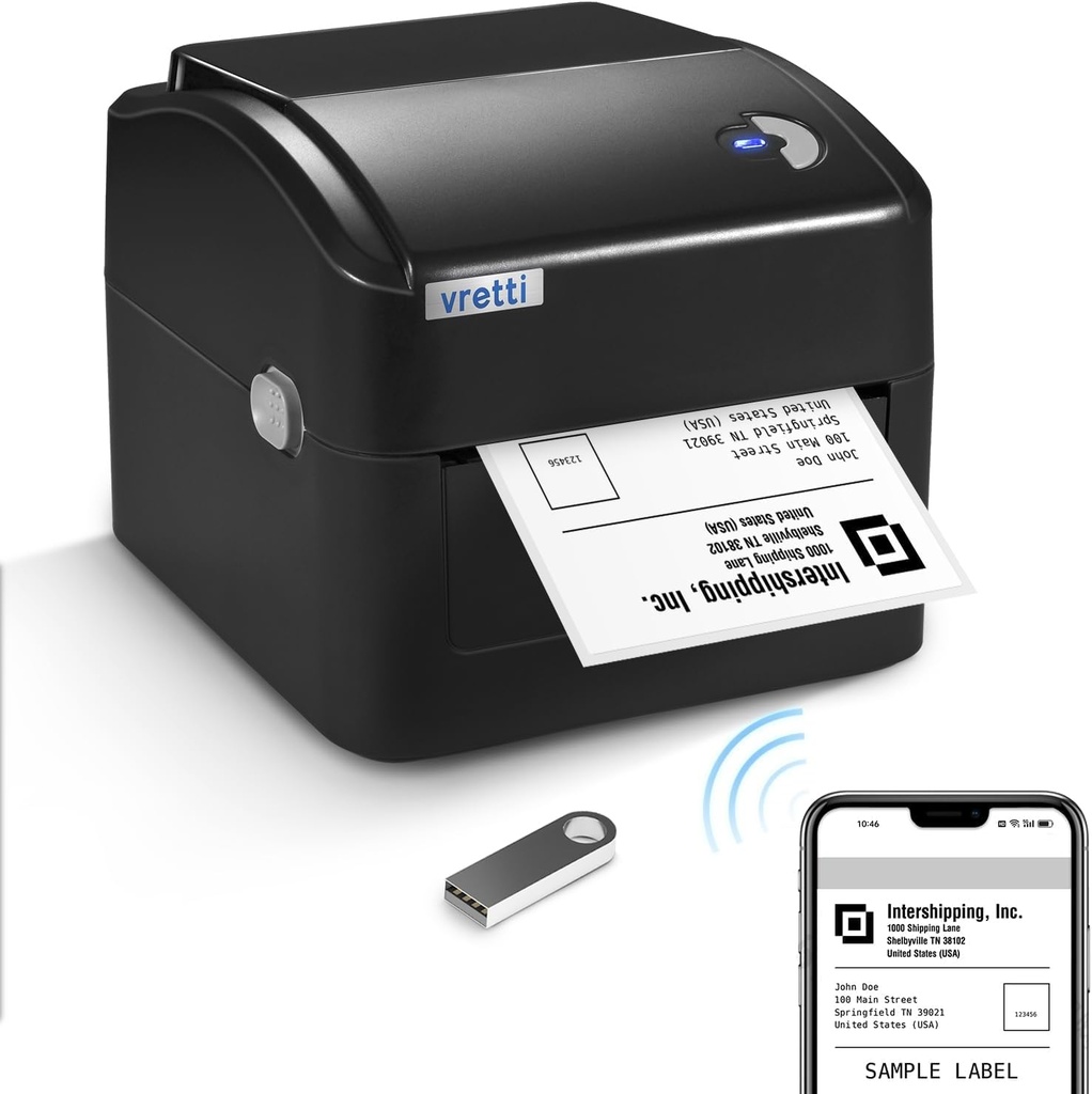 vretti Thermal Label Printer 4x6, Built-in Large label Tray, WiFi & USB