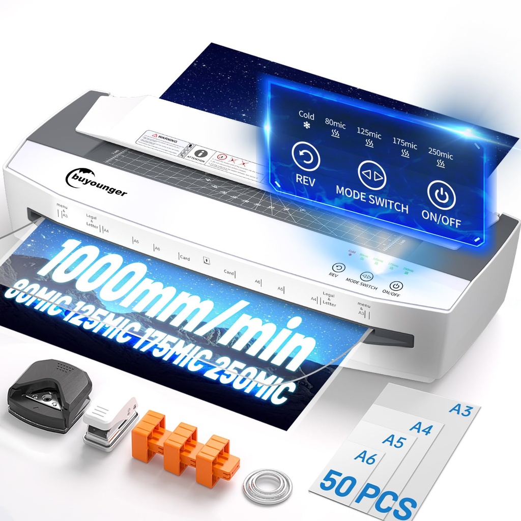 Buyounger 4-Roller A3 Laminator, 11 in 1 Cold &Thermal Heavy Duty Laminator