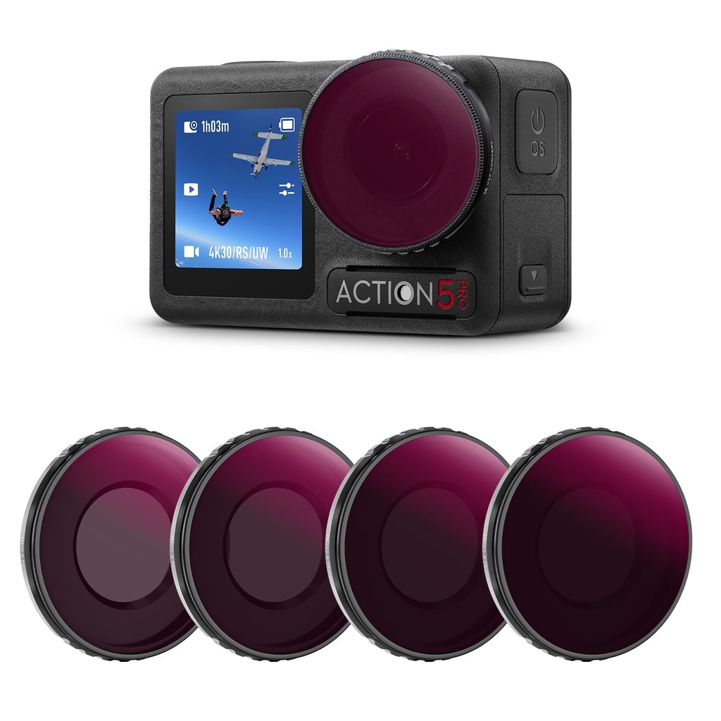 K&F Concept 4 Pack Screw On ND/PL Filter Kit Compatible with DJI Osmo Action 5 Pro/Action 4
