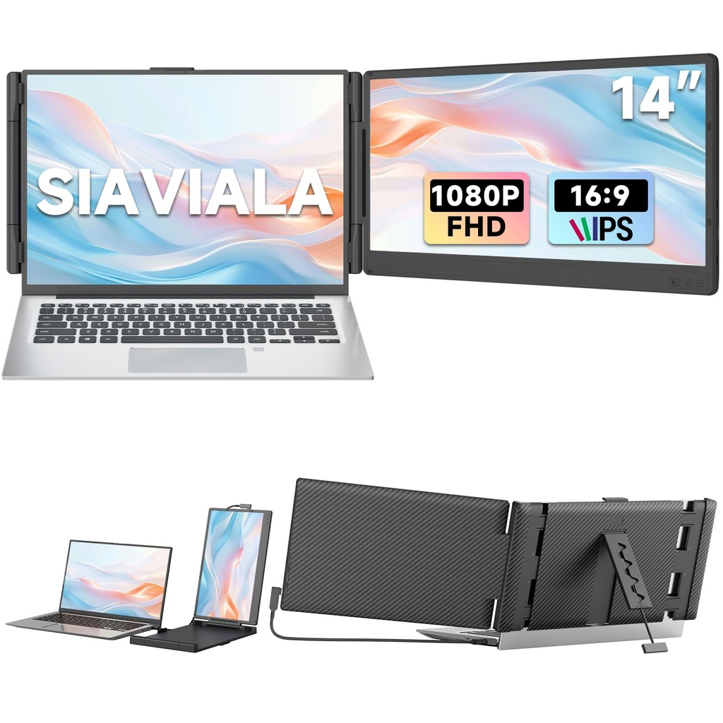 siaviala Laptop Screen Extender, 14Ã¢Â€Â FHD 1080P IPS Dual Screen Laptop, Portable Monito