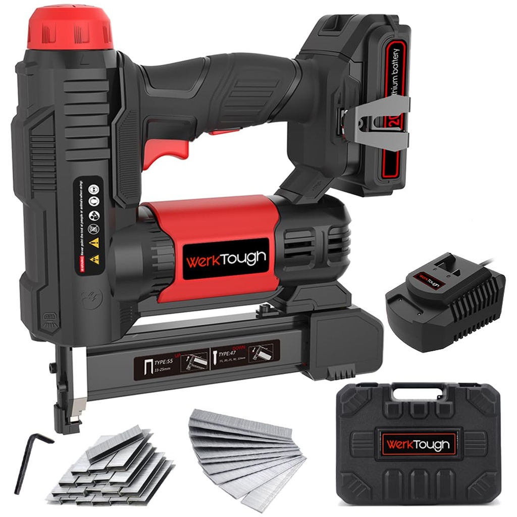 Werktough 20V 2 in 1 Cordless Electric Nail Gun &Staple Gun and 2.0 Battery