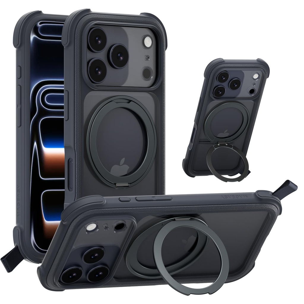 MAGEASY Designed for Phone 17 Pro Case with 360?? Rotatable Stand - 20ft Ultimate Drop Prot
