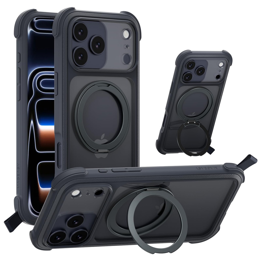 MAGEASY Designed for Phone 17 Pro Max Case with 360?? Rotatable Stand - 20ft Ultimate Drop