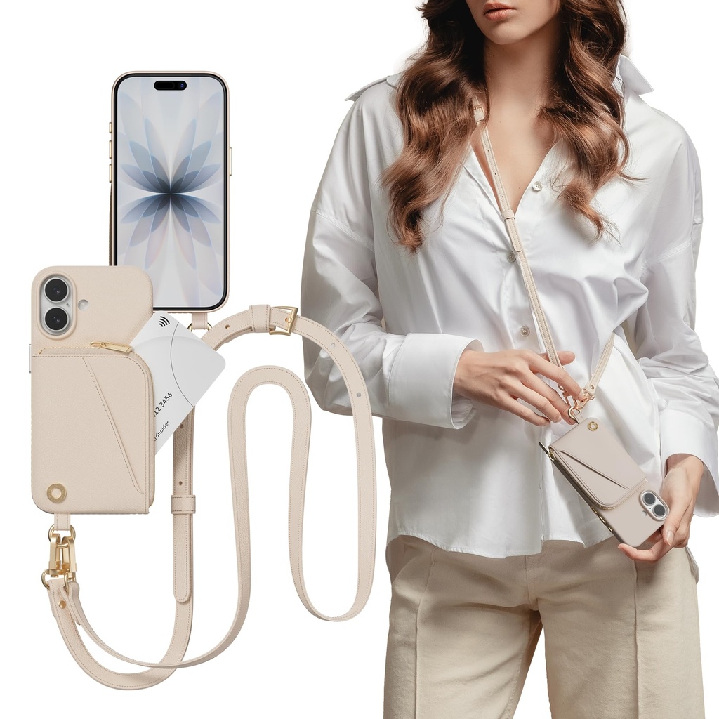 MAGEASY Designed for Phone 17 Wallet Case with Crossbody Strap - Coin Purse & Card Slot, Le